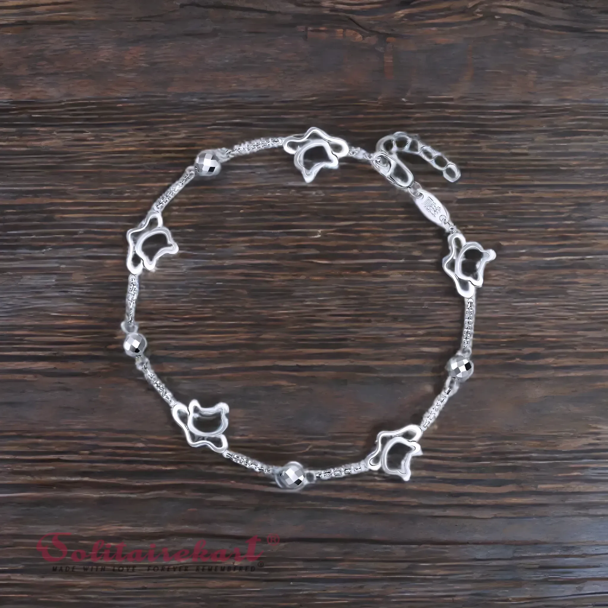 Solitairekart Platinum Beaded Chain Bracelets 5.689gm Weight For Woman.